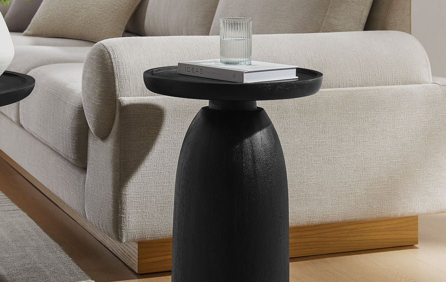 Orson Round Wood Side Table in Black