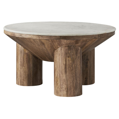 Ellison 33" Round Wood Coffee Table With Marble Top by Furniture For America