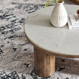 Thora 33" Round Wood Coffee Table With Marble Top in Walnut