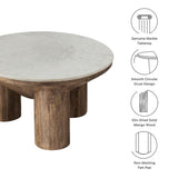 Thora 33" Round Wood Coffee Table With Marble Top in Walnut