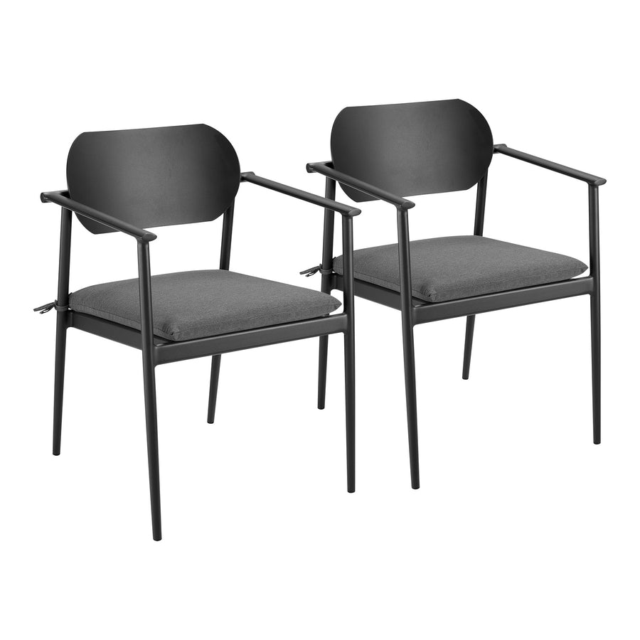 Amber Stackable Outdoor Patio Aluminum Dining Armchair Set of 2 in Charcoal