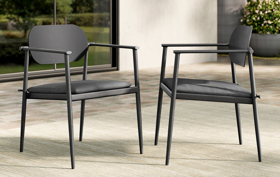 Amber Stackable Outdoor Patio Aluminum Dining Armchair Set of 2 in Charcoal
