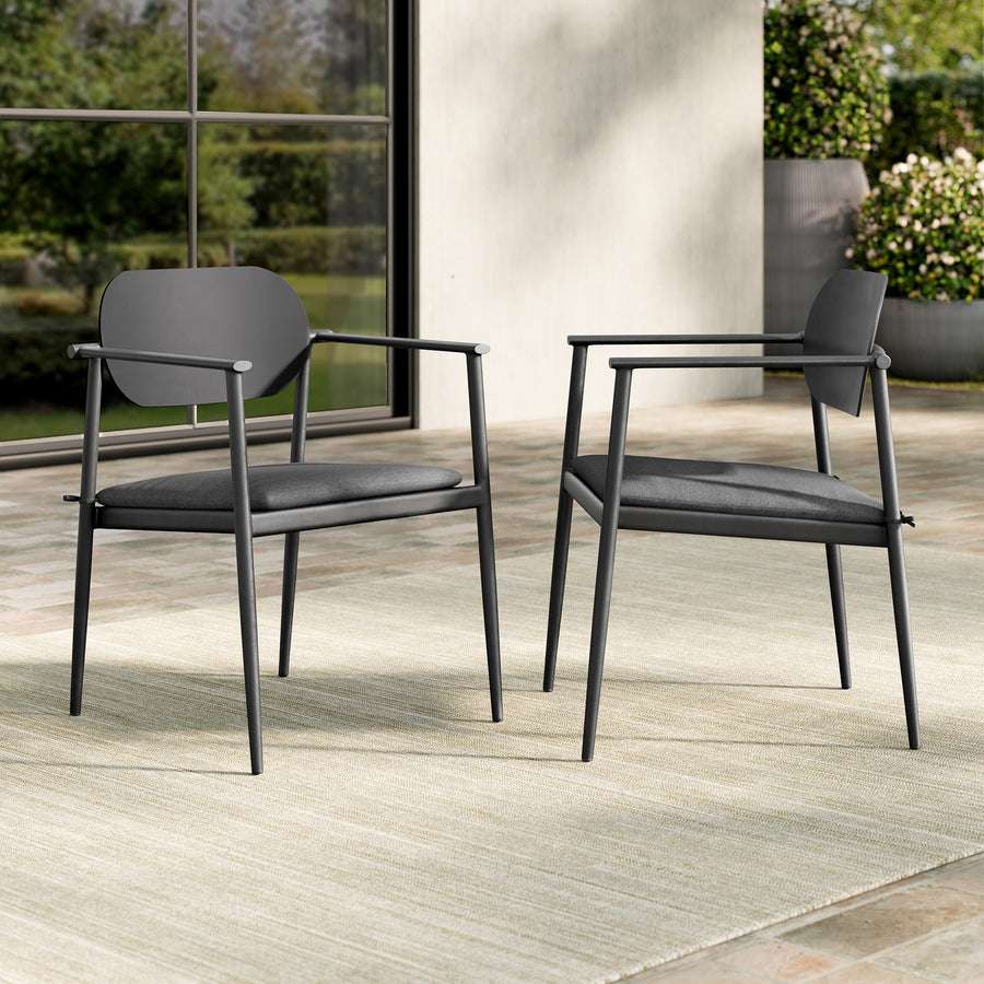 Amber Stackable Outdoor Patio Aluminum Dining Armchair Set of 2 in Charcoal