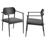 Amber Stackable Outdoor Patio Aluminum Dining Armchair Set of 2 in Charcoal