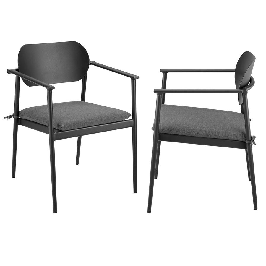 Amber Stackable Outdoor Patio Aluminum Dining Armchair Set of 2 in Charcoal