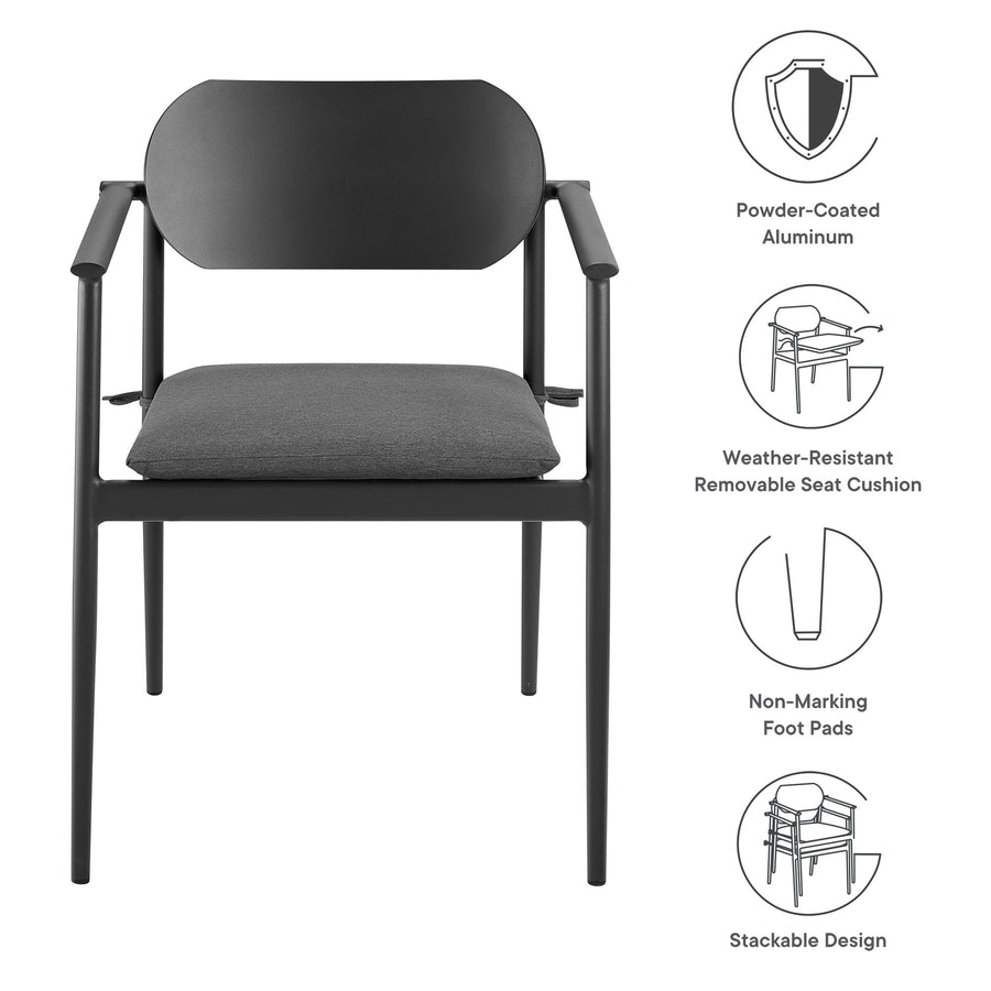 Amber Stackable Outdoor Patio Aluminum Dining Armchair Set of 2 in Charcoal