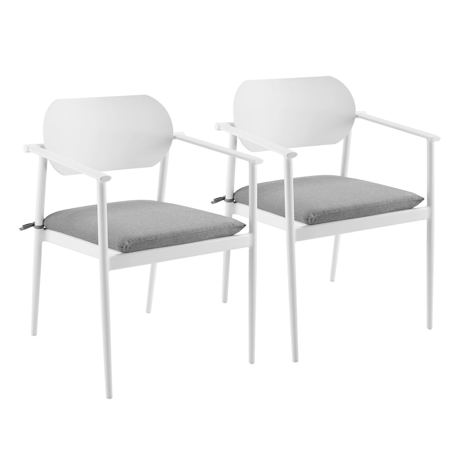 Amber Stackable Outdoor Patio Aluminum Dining Armchair Set of 2 in White