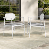 Amber Stackable Outdoor Patio Aluminum Dining Armchair Set of 2 in White