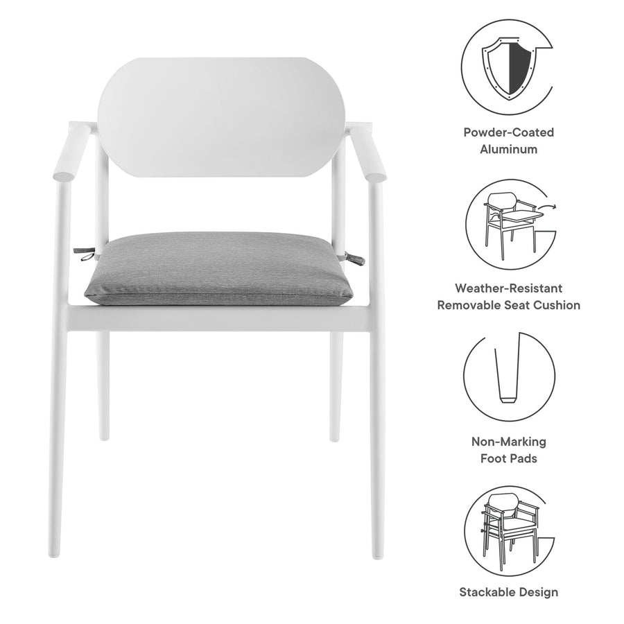 Amber Stackable Outdoor Patio Aluminum Dining Armchair Set of 2 in White