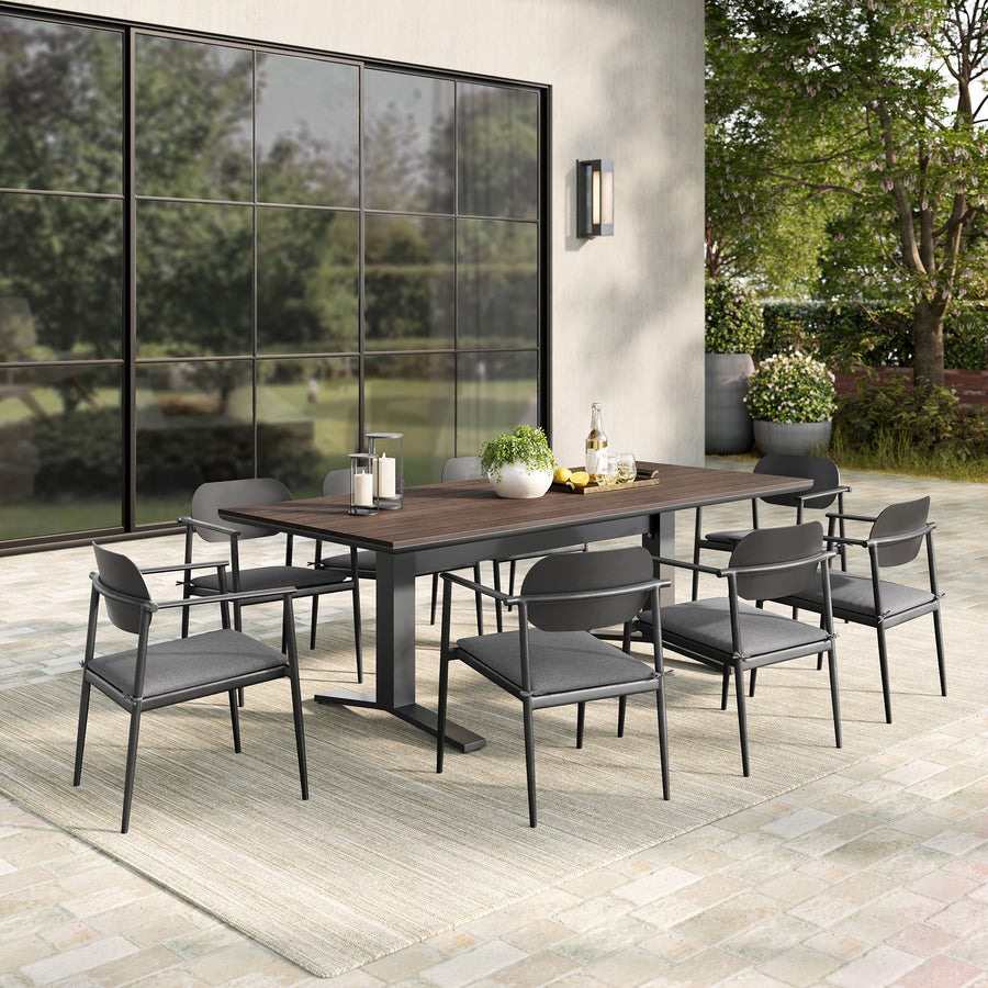 Amber 9-Piece Outdoor Patio Aluminum Dining Set in Charcoal