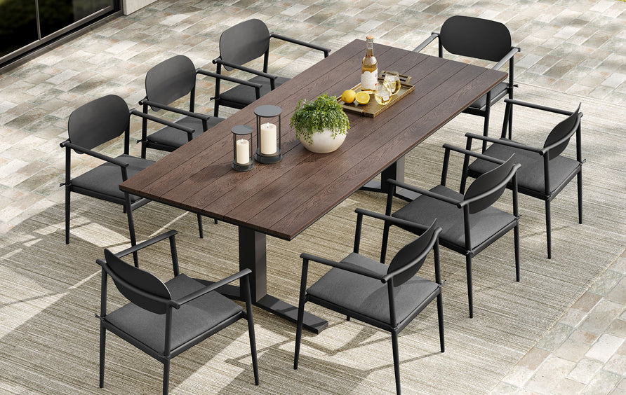 Amber 9-Piece Outdoor Patio Aluminum Dining Set in Charcoal