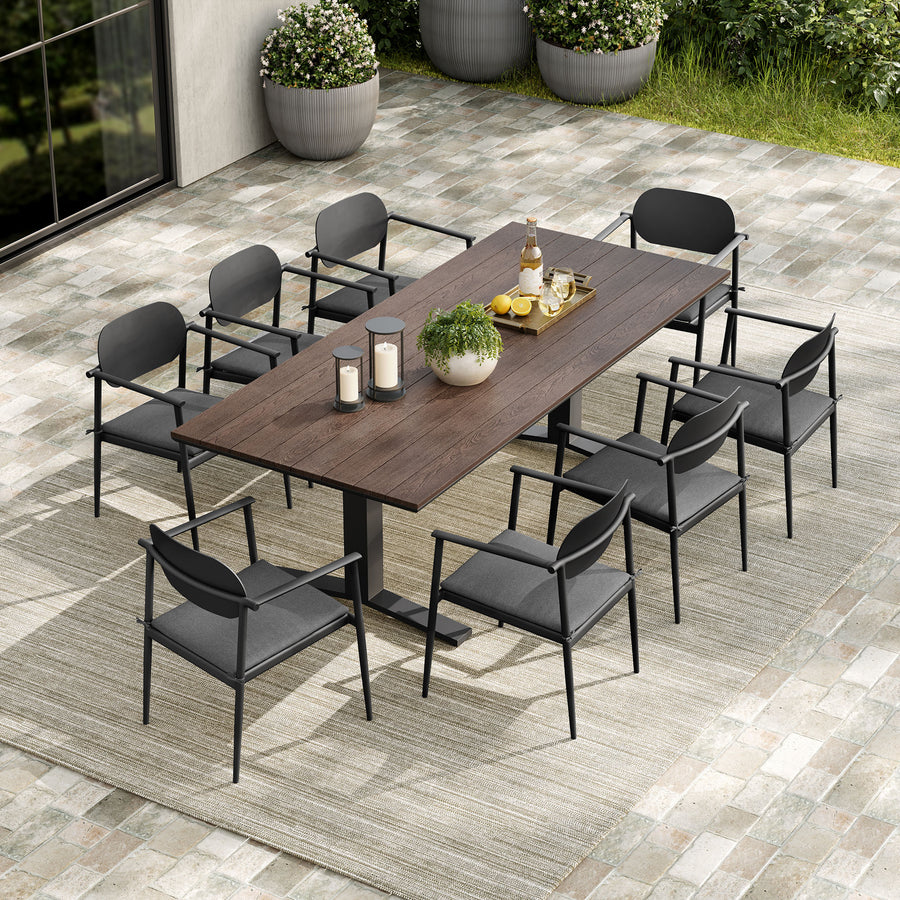Amber 9-Piece Outdoor Patio Aluminum Dining Set in Charcoal