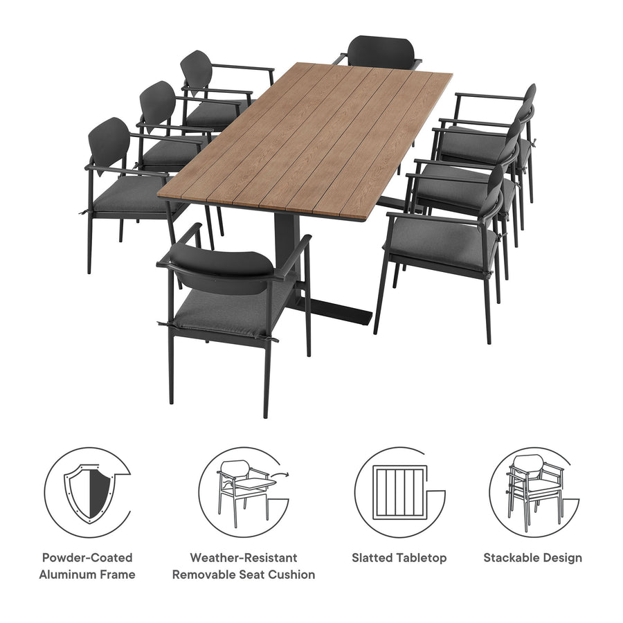 Amber 9-Piece Outdoor Patio Aluminum Dining Set in Charcoal