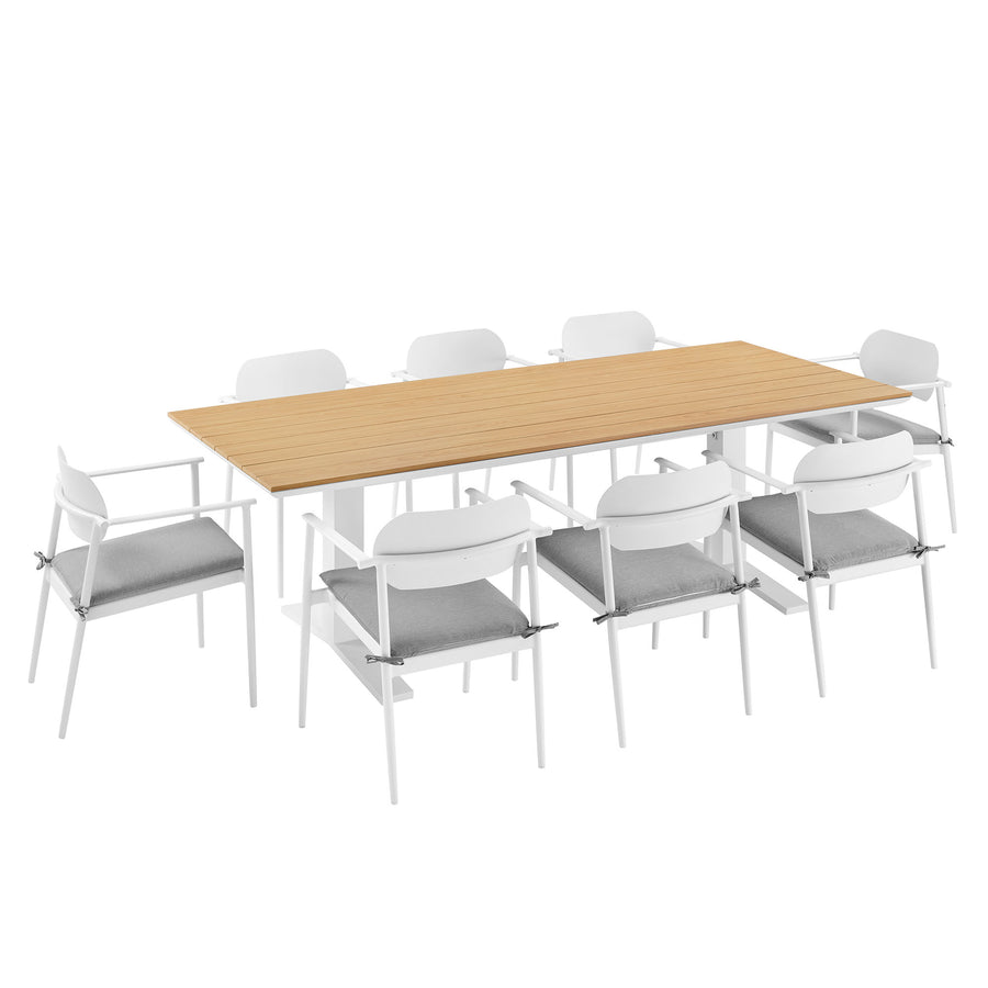 Amber 9-Piece Outdoor Patio Aluminum Dining Set in White