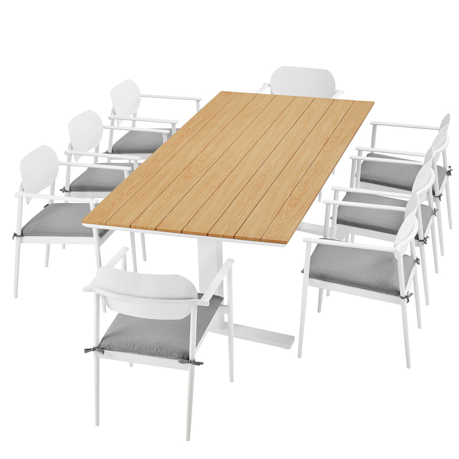 Amber 9-Piece Outdoor Patio Aluminum Dining Set in White