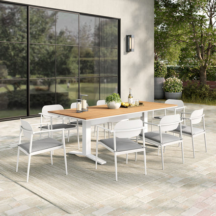 Aeris 9-Piece Outdoor Patio Aluminum Dining Set in White