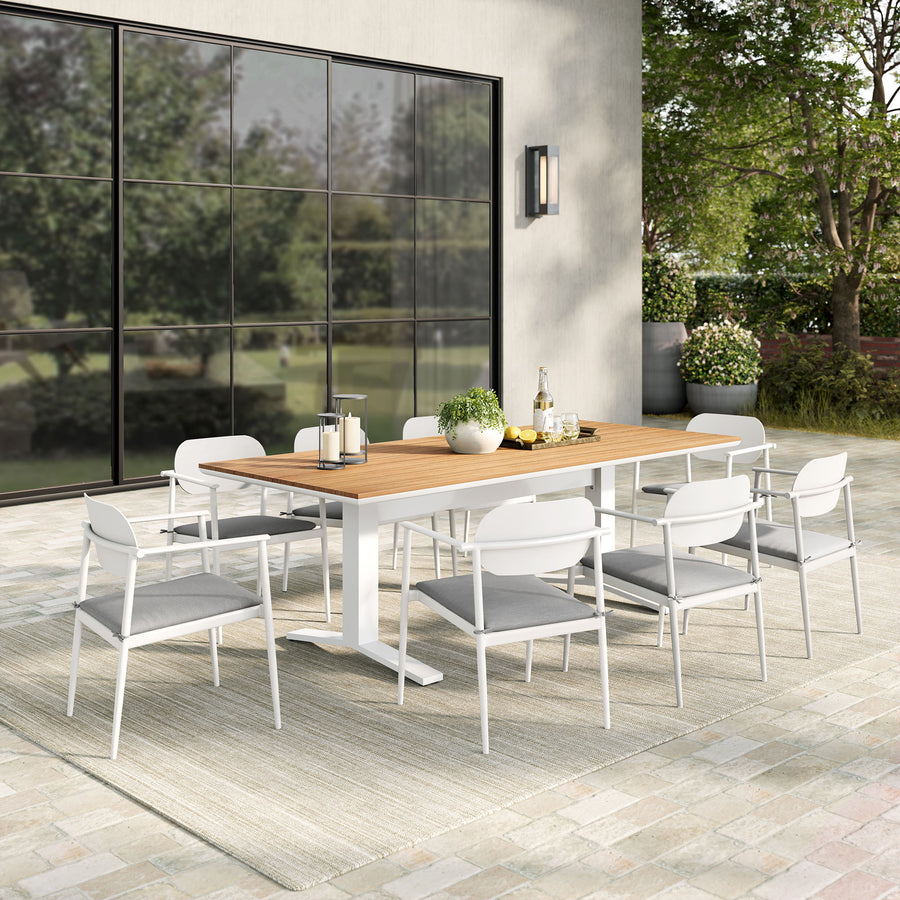 Amber 9-Piece Outdoor Patio Aluminum Dining Set in White