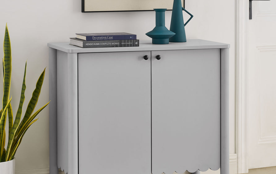 Solstice 35" 2-Door Scalloped Sideboard Cabinet in Light Gray
