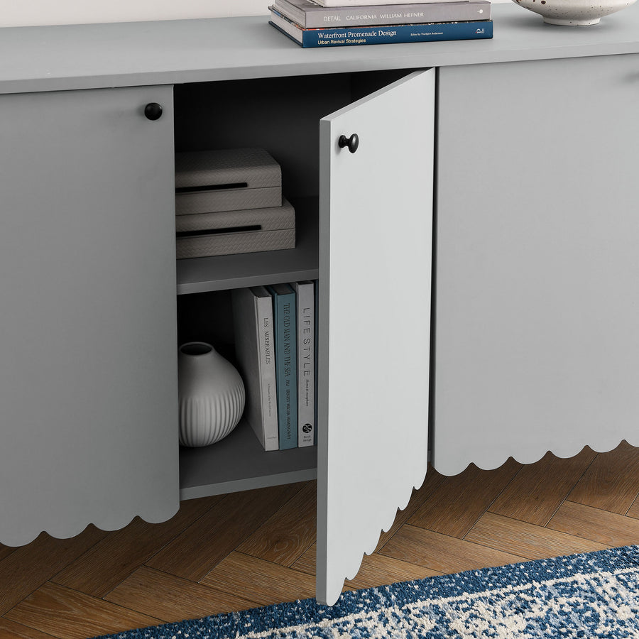 Solstice 66" 4-Door Scalloped Sideboard Cabinet in Light Gray