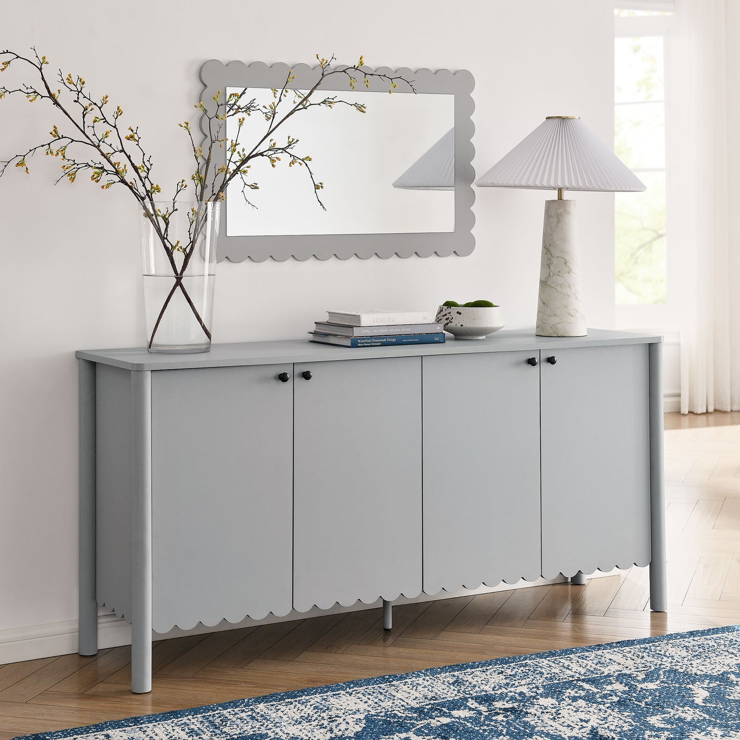 Emmeline 66" 4-Door Scalloped Sideboard Cabinet by Furniture For America