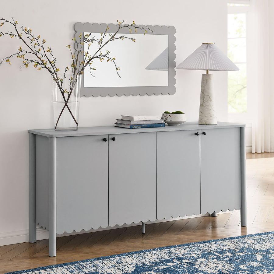 Solstice 66" 4-Door Scalloped Sideboard Cabinet in Light Gray