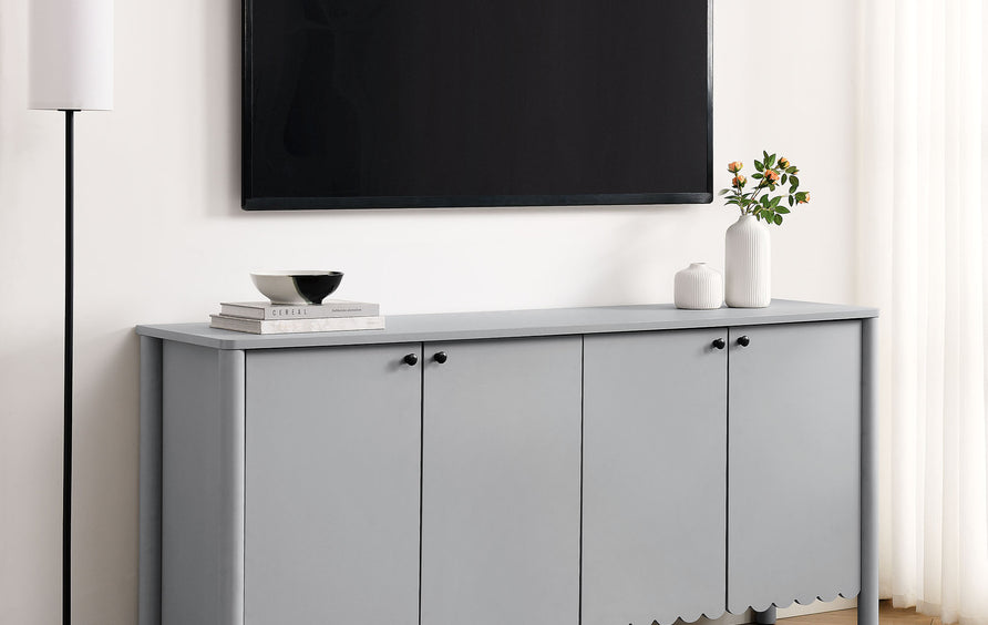 Solstice 66" 4-Door Scalloped Sideboard Cabinet in Light Gray