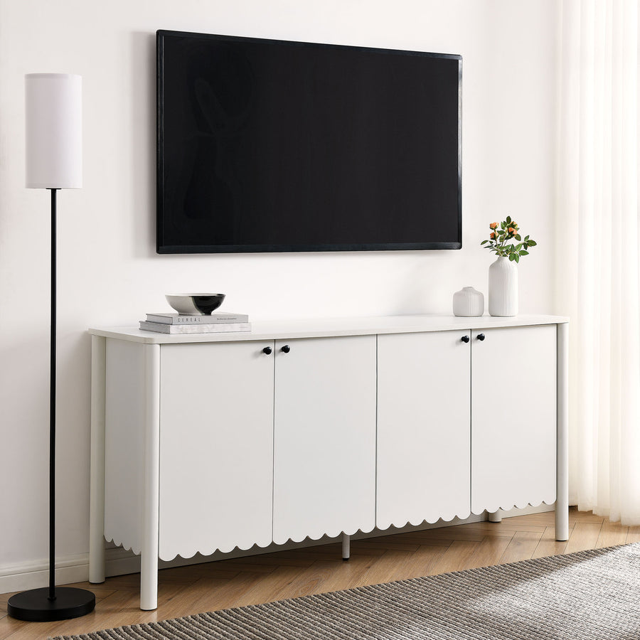 Solstice 66" 4-Door Scalloped Sideboard Cabinet in White