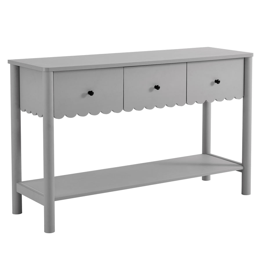 Solstice 3-Drawer Scalloped Console Table in Light Gray
