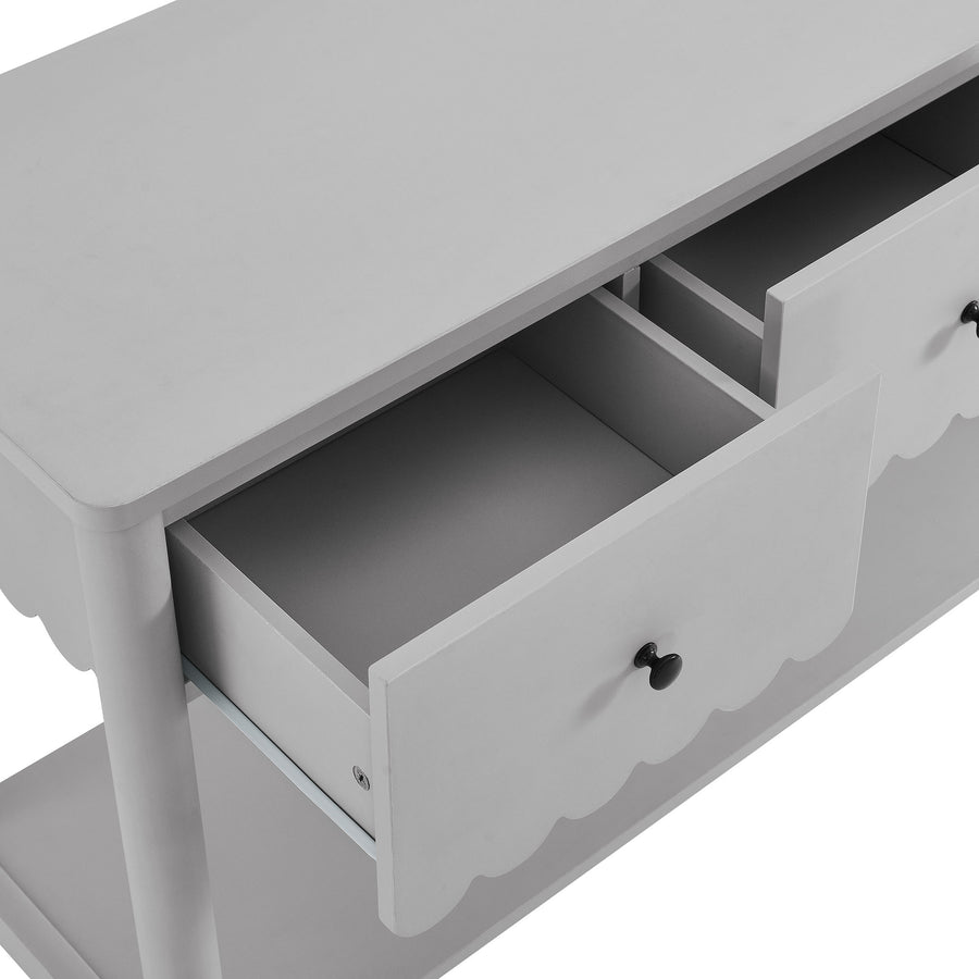 Solstice 3-Drawer Scalloped Console Table in Light Gray