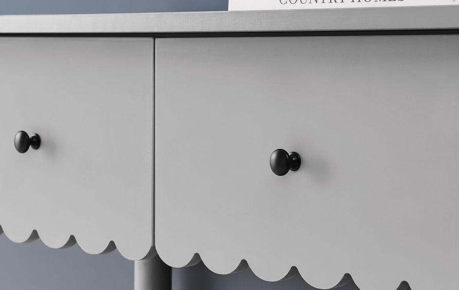 Solstice 3-Drawer Scalloped Console Table in Light Gray