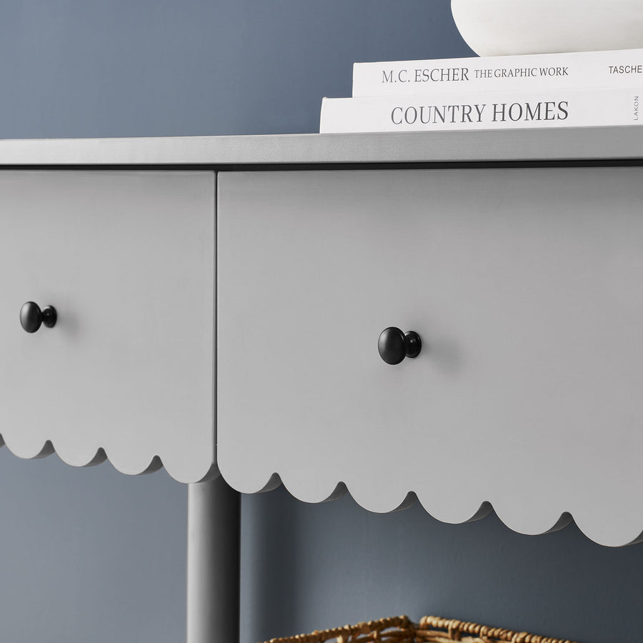 Solstice 3-Drawer Scalloped Console Table in Light Gray