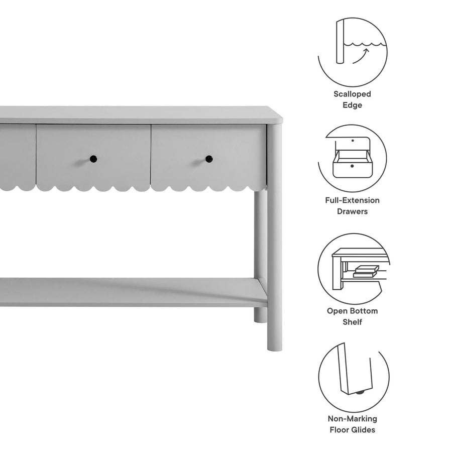 Solstice 3-Drawer Scalloped Console Table in Light Gray