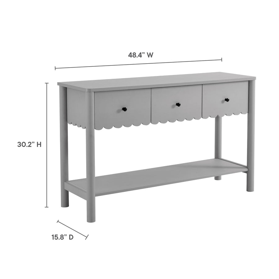 Solstice 3-Drawer Scalloped Console Table in Light Gray