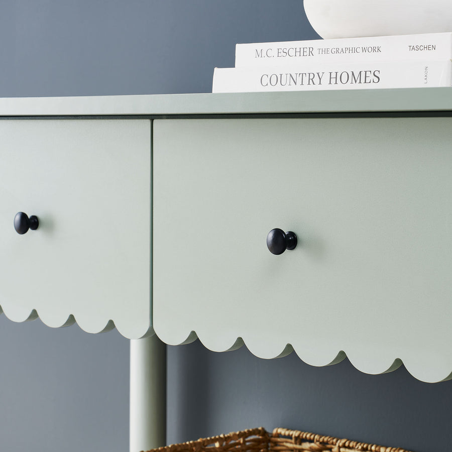 Solstice 3-Drawer Scalloped Console Table in Sage
