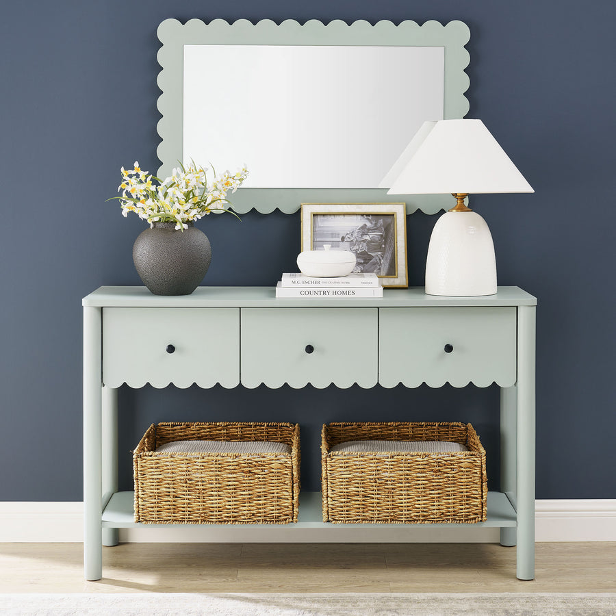 Solstice 3-Drawer Scalloped Console Table in Sage