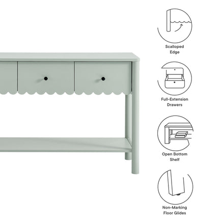 Emmeline 3-Drawer Scalloped Console Table in Sage