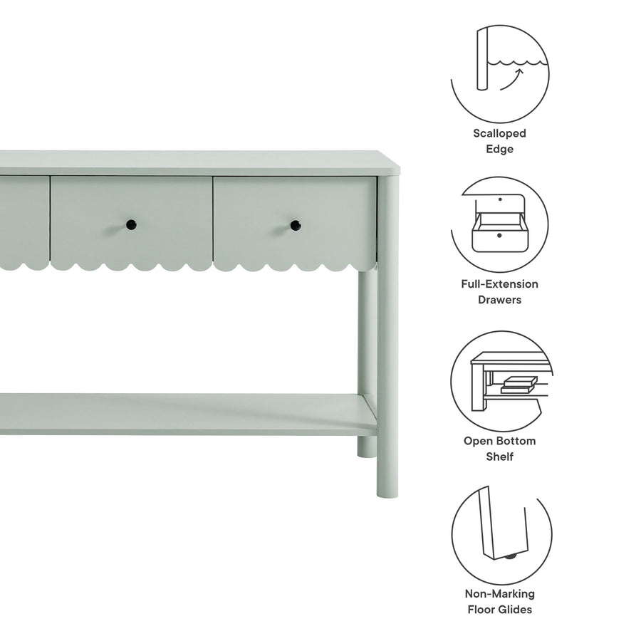 Solstice 3-Drawer Scalloped Console Table in Sage