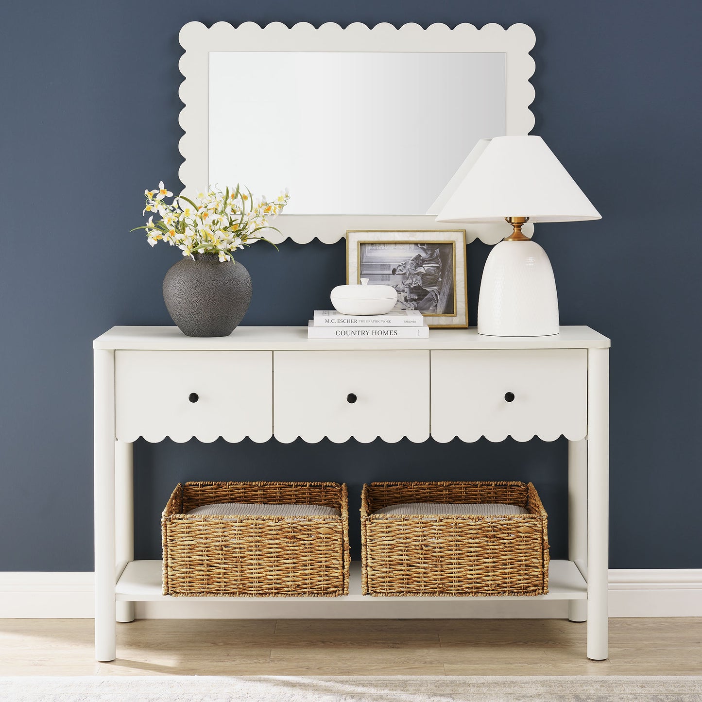 Emmeline 3-Drawer Scalloped Console Table by Furniture For America