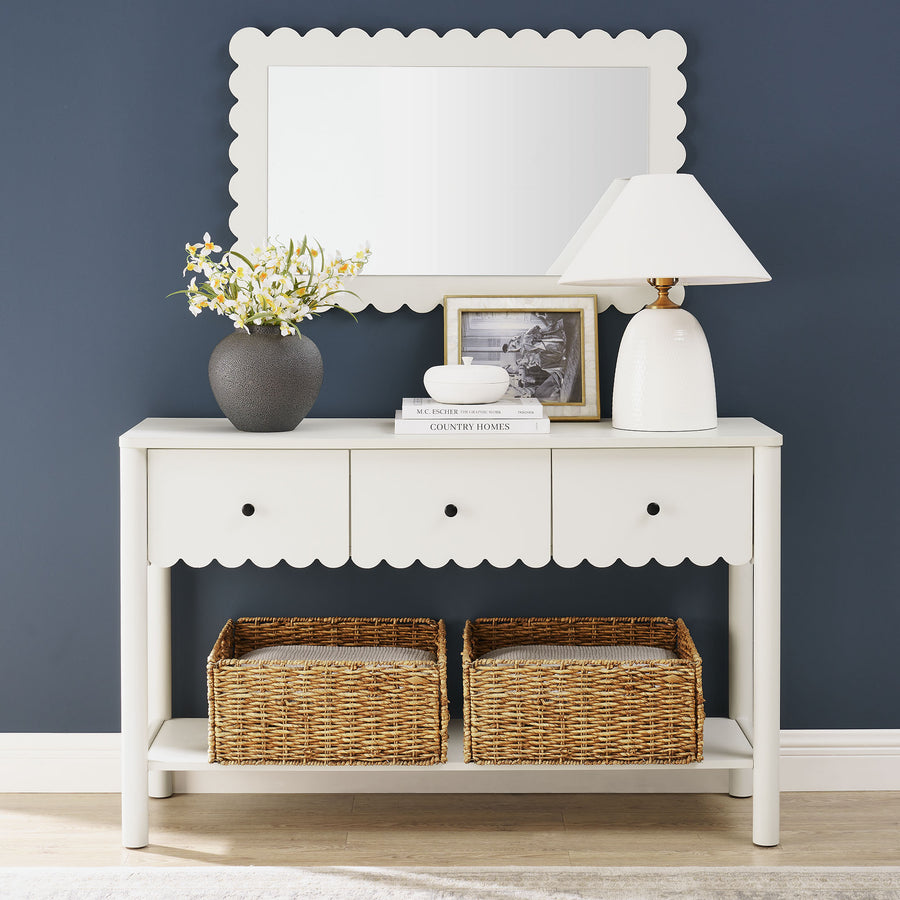 Solstice 3-Drawer Scalloped Console Table in White