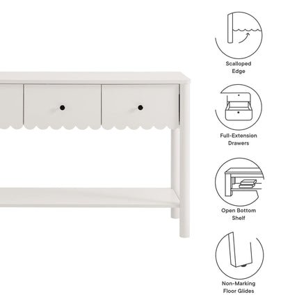 Emmeline 3-Drawer Scalloped Console Table in White