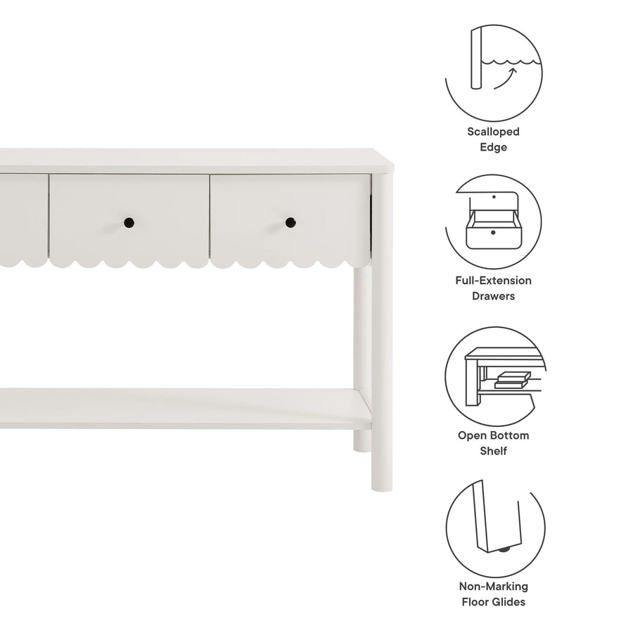 Solstice 3-Drawer Scalloped Console Table in White