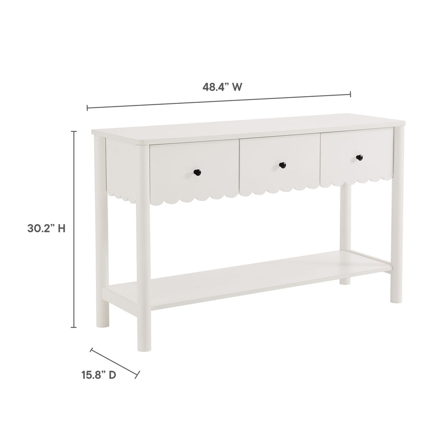 Solstice 3-Drawer Scalloped Console Table in White