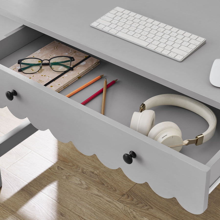 Solstice 1-Drawer Scallop Writing Desk in Light Gray