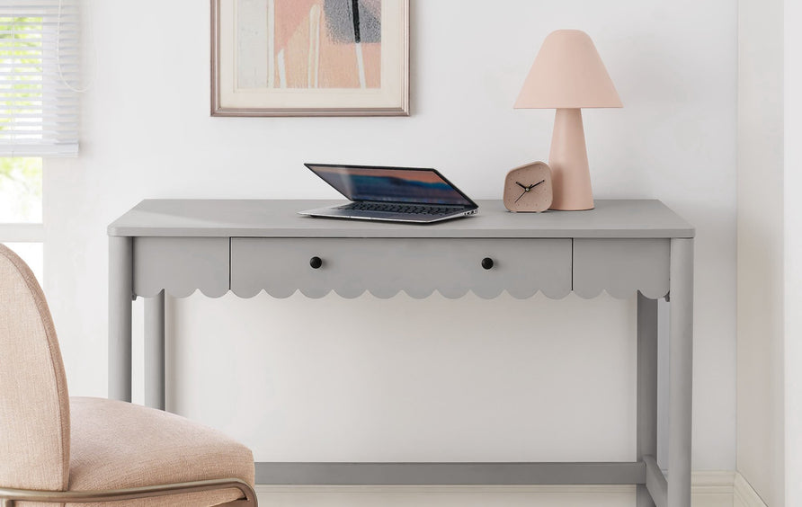 Solstice 1-Drawer Scallop Writing Desk in Light Gray