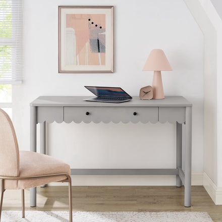 Emmeline 1-Drawer Scallop Writing Desk in Light Gray