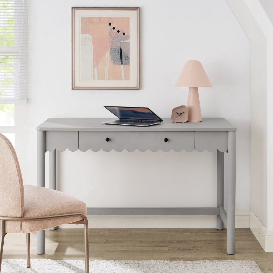 Solstice 1-Drawer Scallop Writing Desk in Light Gray