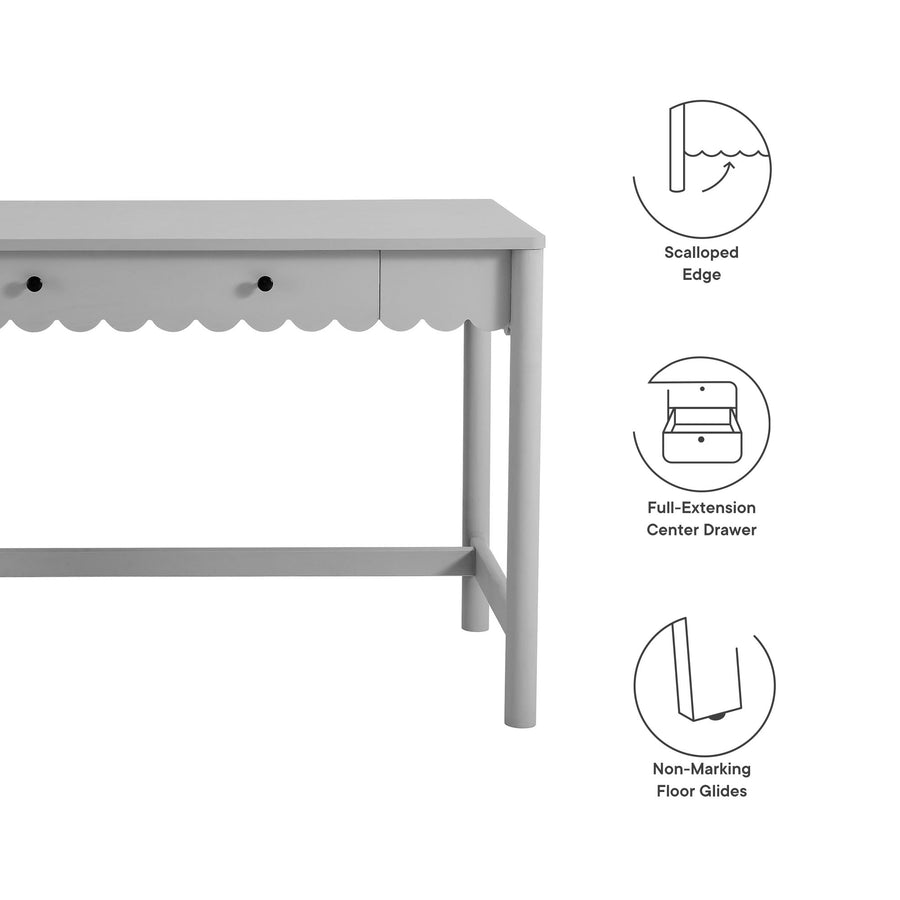 Solstice 1-Drawer Scallop Writing Desk in Light Gray