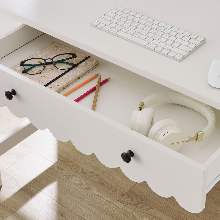 Solstice 1-Drawer Scallop Writing Desk in White