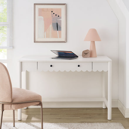 Emmeline 1-Drawer Scallop Writing Desk in White
