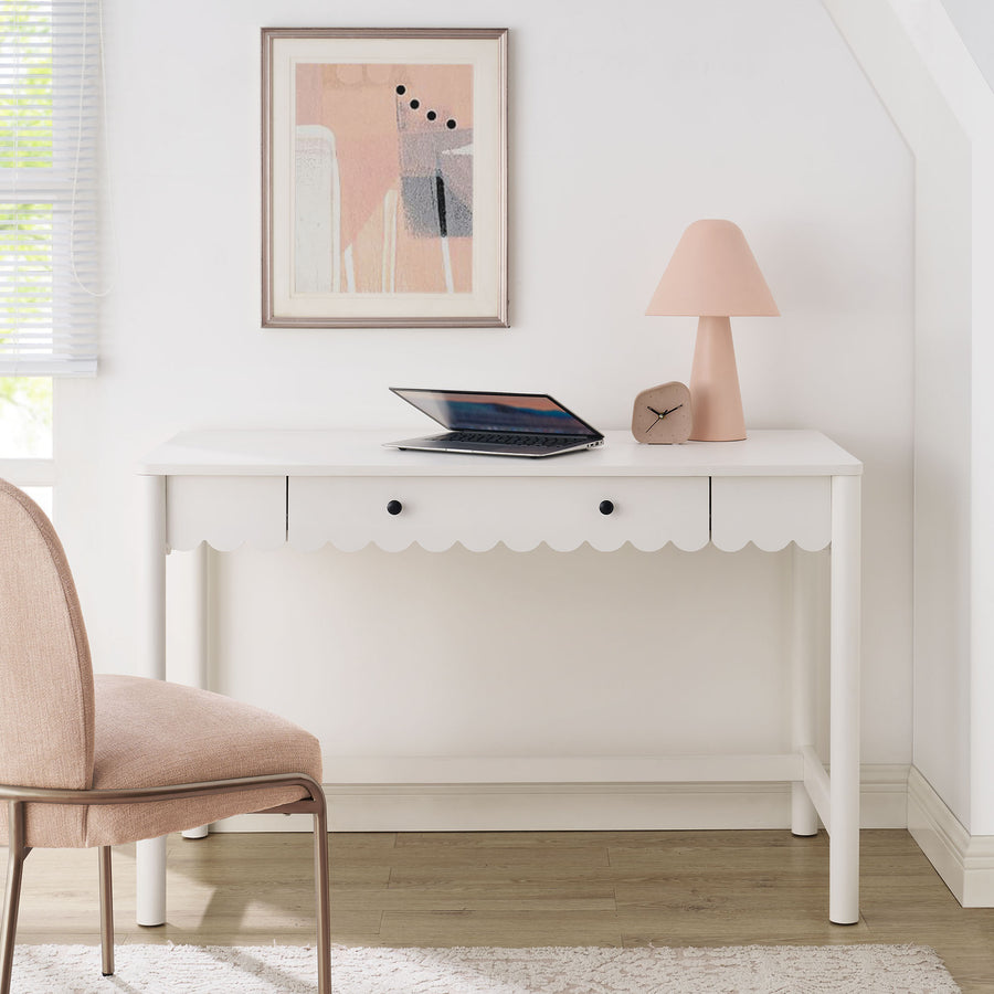Solstice 1-Drawer Scallop Writing Desk in White